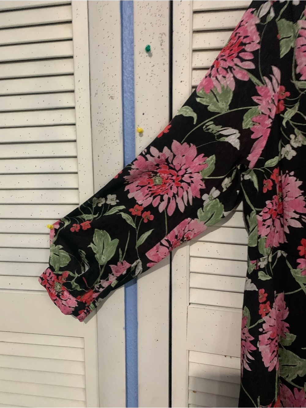 Draper James Black Dress with Pink and Green Floral Print Ruffled Hemline - Picture 4 of 9
